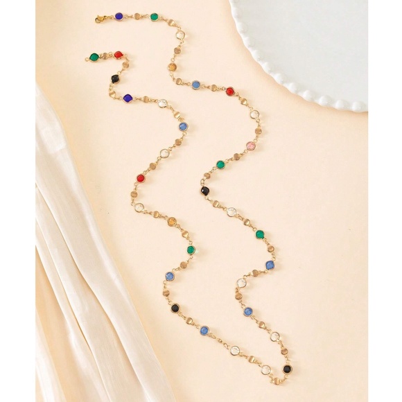 Luxe Gold Tone Rhinestone Long Necklace - Picture 3 of 5